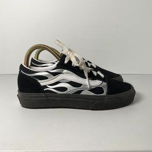 Vans Old Skool Black Metallic Silver Flame Kids Size 3 Skate Shoes Fire Sneakers
